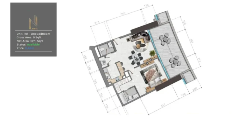 Nobles Residential Tower floor plan 1 BR · 107 sqft