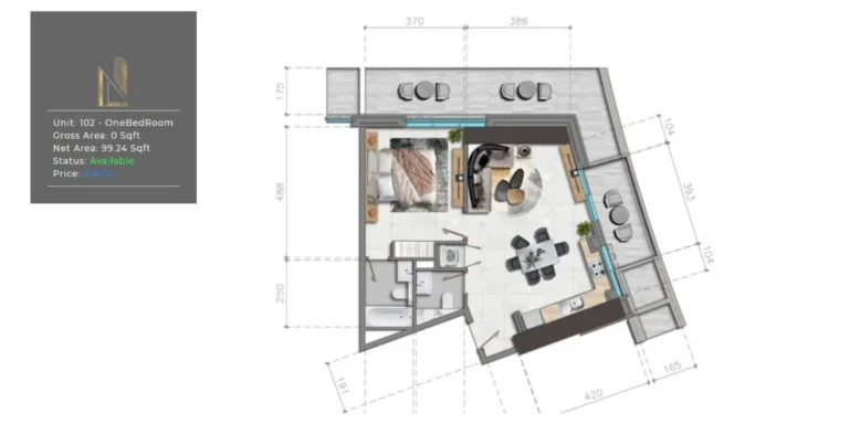 Nobles Residential Tower floor plan 1 BR · 99 sqft