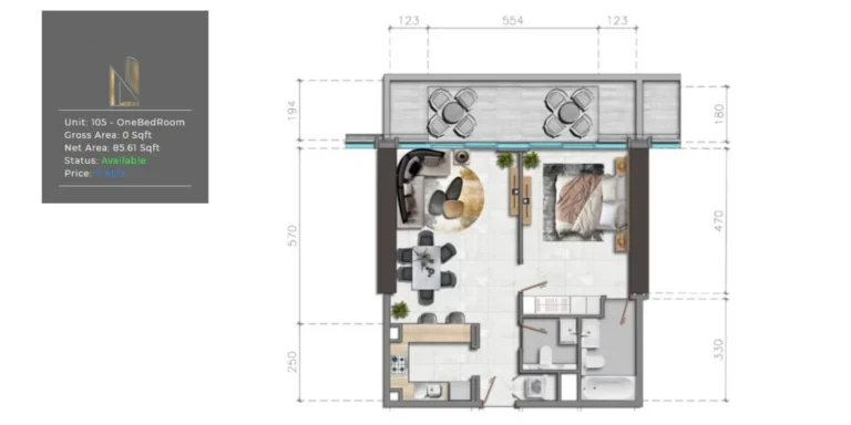 Nobles Residential Tower floor plan 1 BR · 85 sqft