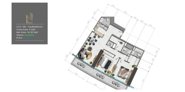 Nobles Residential Tower floor plan 2 BR · 141 sqft