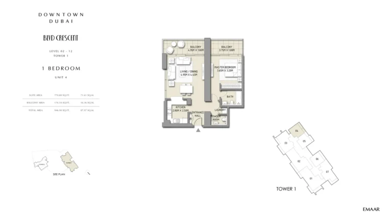 BLVD Crescent floor plan 1-спальн. · 946 sqft