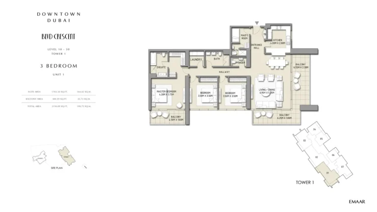 BLVD Crescent floor plan 3-спальн. · 2150 sqft