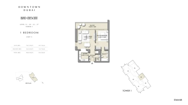 BLVD Crescent floor plan 1-спальн. · 908 sqft