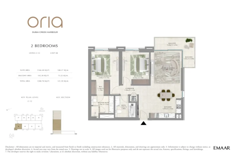 Oria Tower floor plan 2-спальн. · 1308 sqft