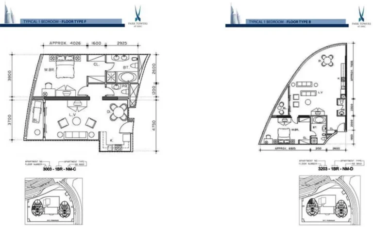 Park Towers floor plan 1-спальн.
