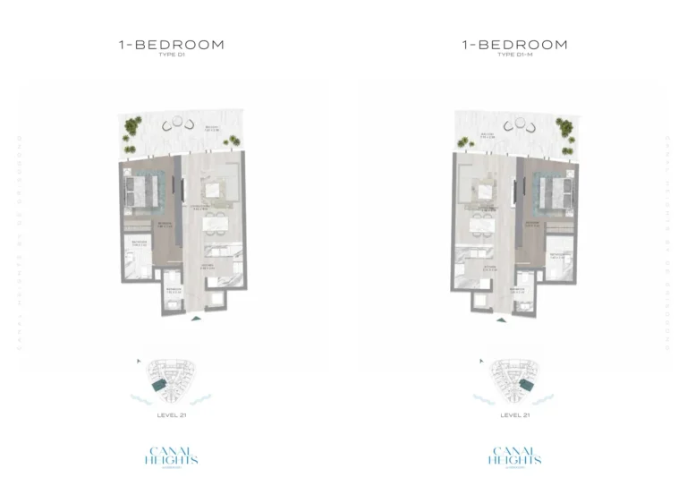 Damac Heights floor plan 1-спальн.