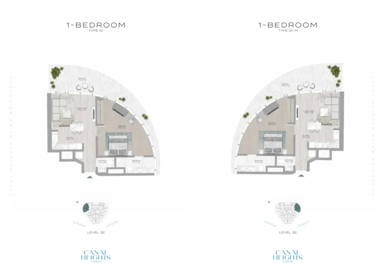 Damac Heights floor plan 1-спальн.