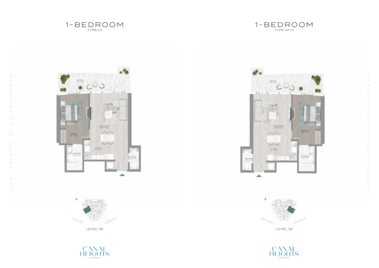 Damac Heights floor plan 1-спальн.