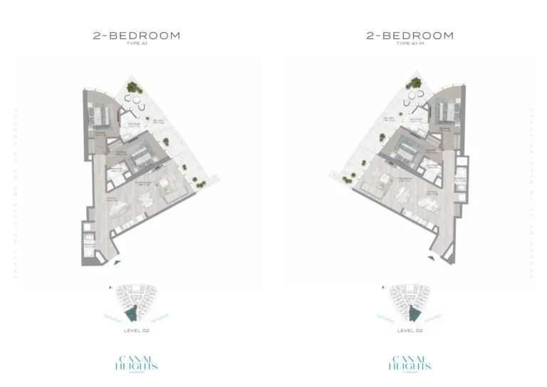 Damac Heights floor plan 2-спальн.