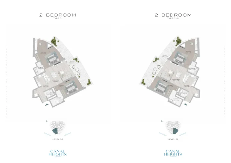 Damac Heights floor plan 2-спальн.