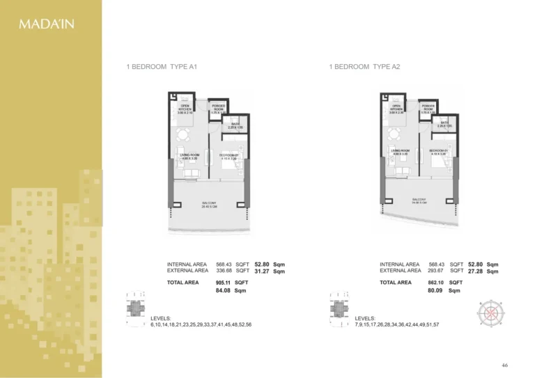 Mada’in Tower floor plan 1-спальн. · 905 sqft