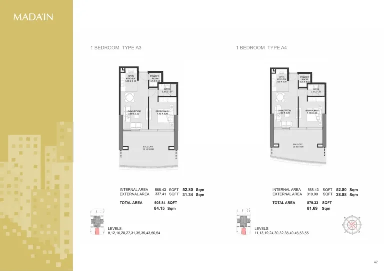 Mada’in Tower floor plan 1-спальн. · 905 sqft