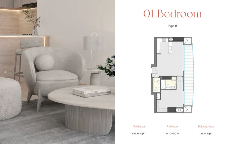 Pelagos by IGO floor plan 1 BR · 833 sqft