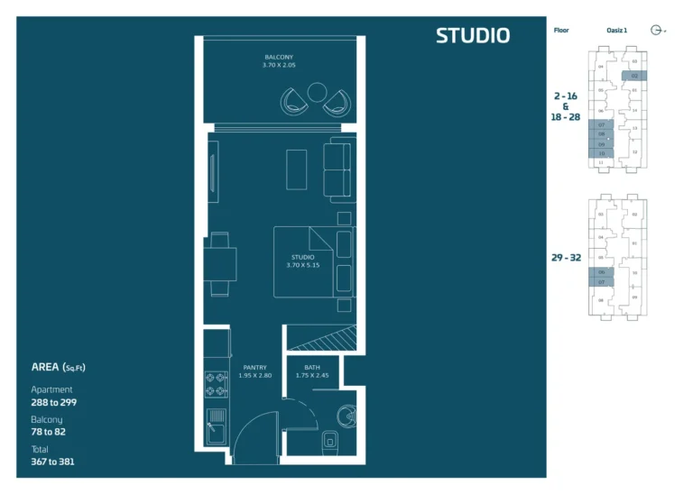 Oasiz 1 by Danube floor plan Studio · 367 sqft