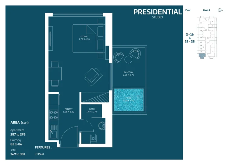 Oasiz 1 by Danube floor plan Studio · 369 sqft
