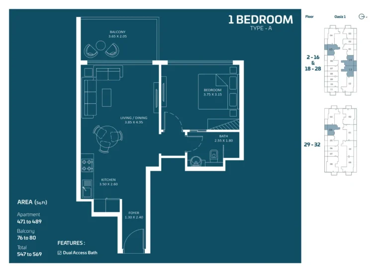 Oasiz 1 by Danube floor plan 1 BR · 547 sqft