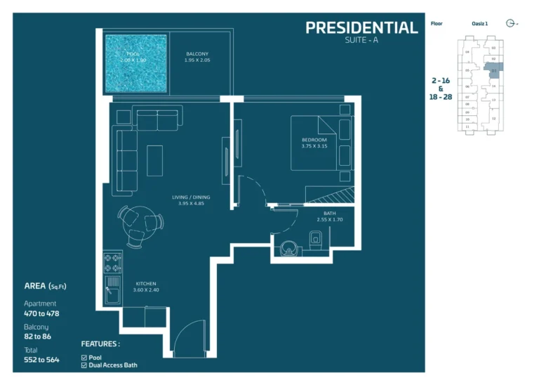 Oasiz 1 by Danube floor plan 1 BR · 552 sqft