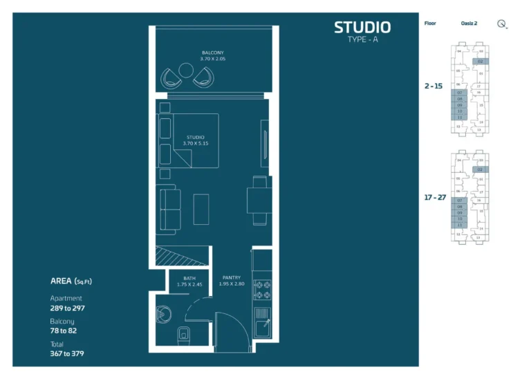 Oasiz 2 by Danube floor plan Студия · 367 sqft