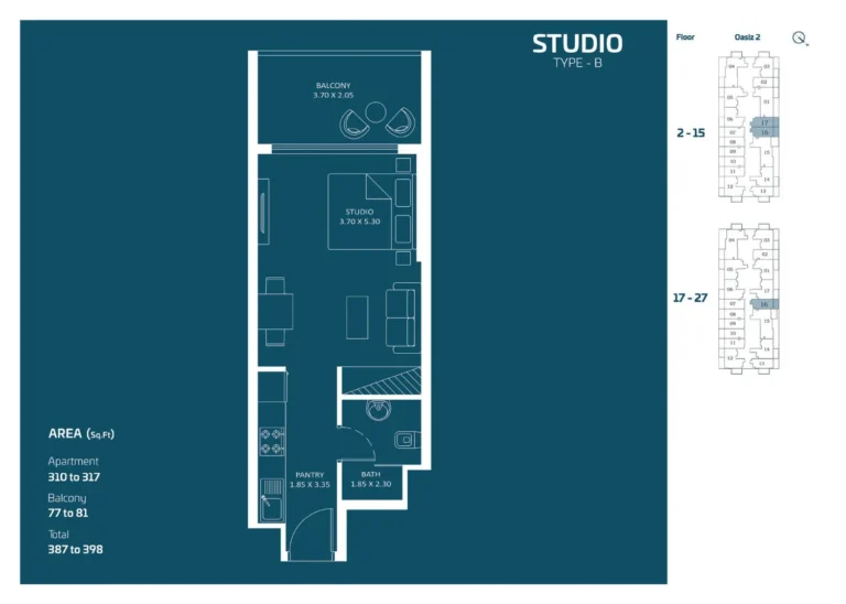 Oasiz 2 by Danube floor plan Студия · 387 sqft