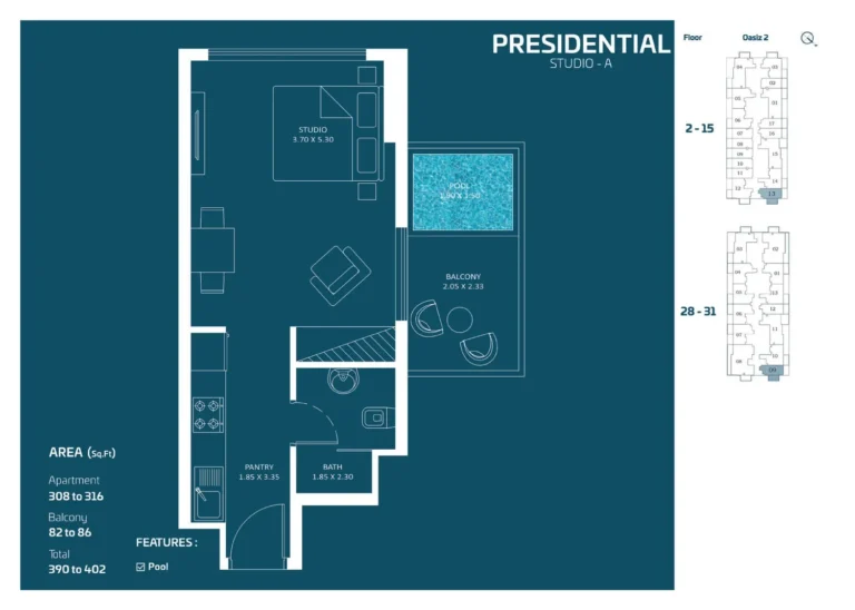 Oasiz 2 by Danube floor plan Студия · 390 sqft