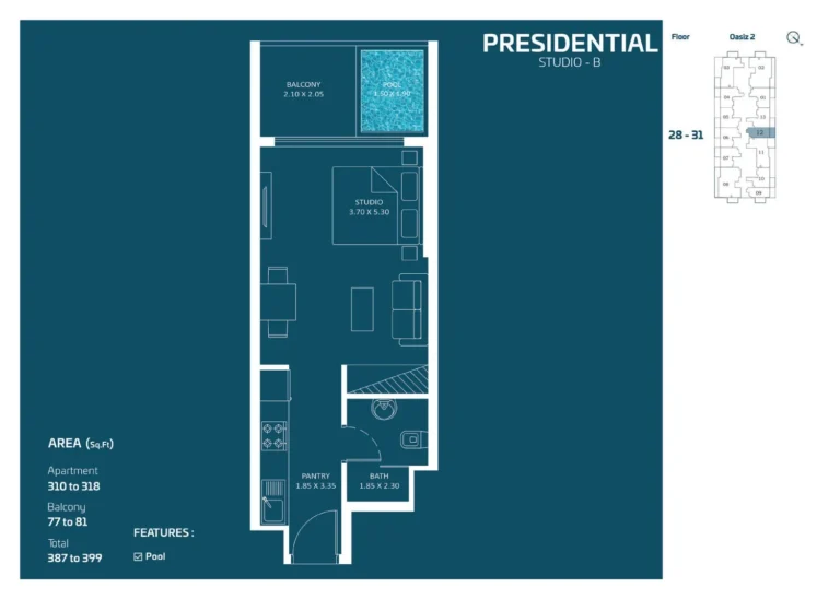 Oasiz 2 by Danube floor plan Студия · 387 sqft