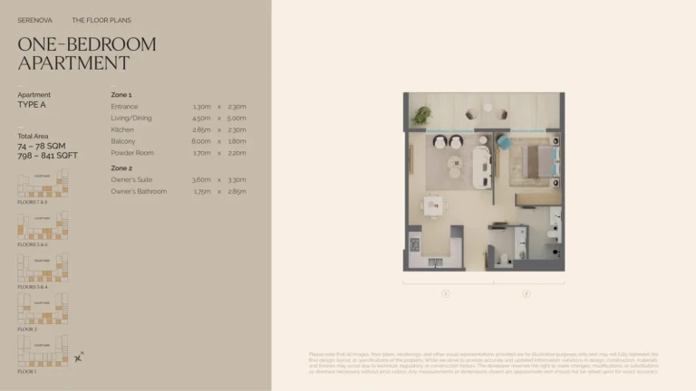 Serenova floor plan 1 BR · 798 sqft