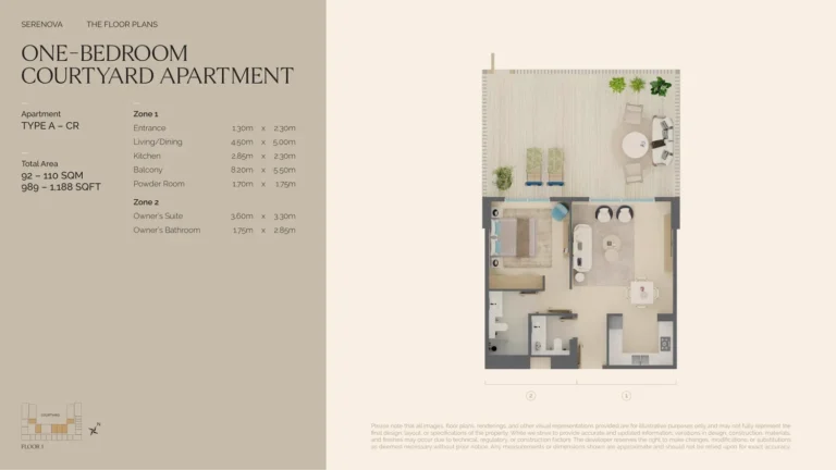 Serenova floor plan 1 BR · 989 sqft
