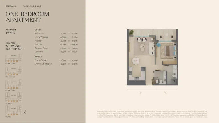 Serenova floor plan 1 BR · 798 sqft