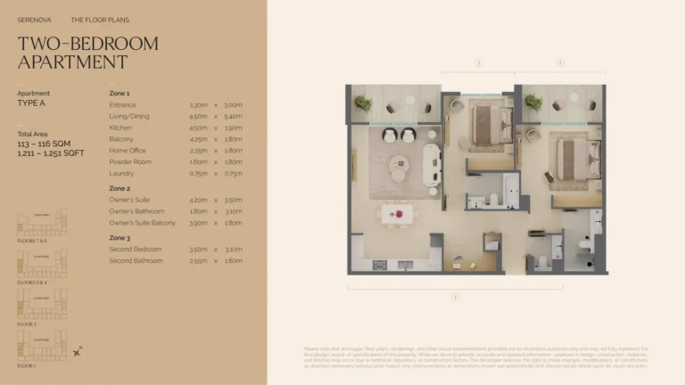 Serenova floor plan 2 BR · 1211 sqft