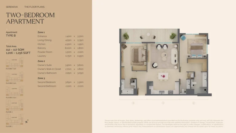 Serenova floor plan 2 BR · 1206 sqft