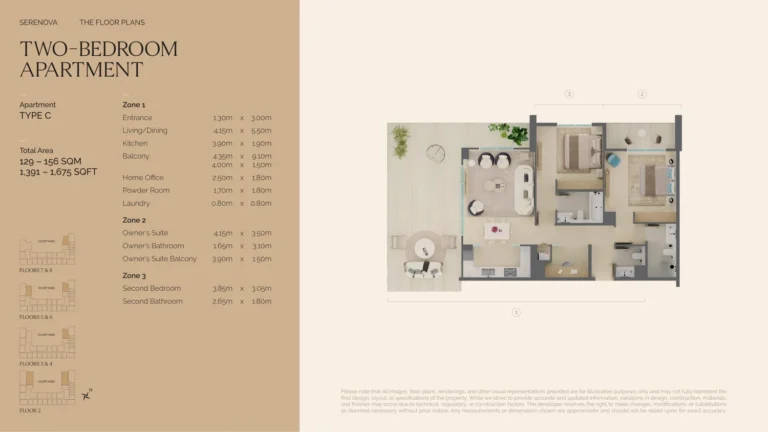 Serenova floor plan 2 BR · 1391 sqft