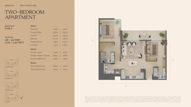 Serenova floor plan 2 BR · 1270 sqft