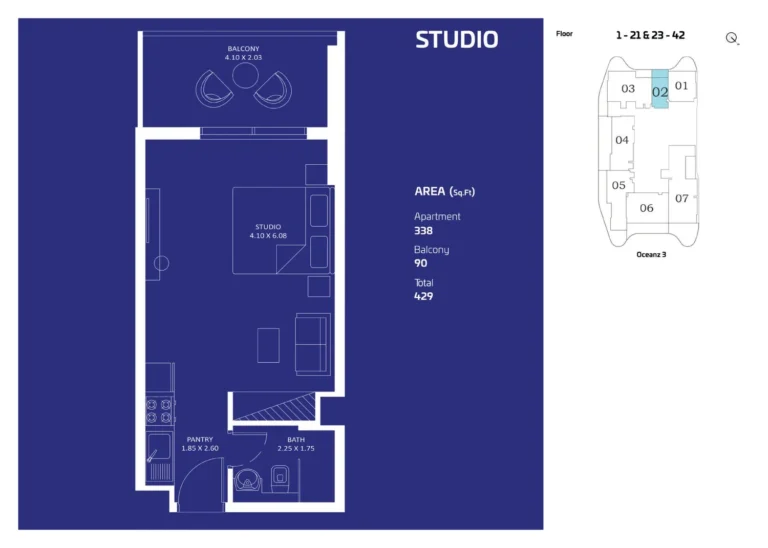 Oceanz by Danube floor plan Studio · 429 sqft