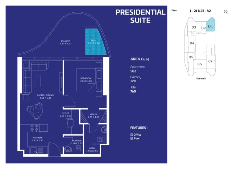 Oceanz by Danube floor plan 1 BR · 760 sqft