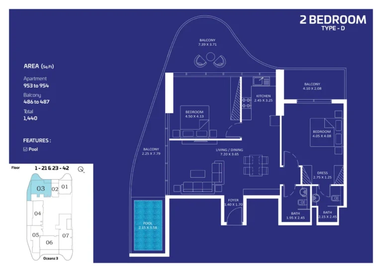 Oceanz by Danube floor plan 2 BR · 1440 sqft