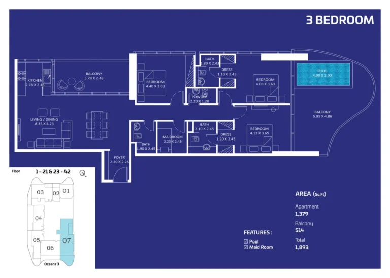 Oceanz by Danube floor plan 3 BR · 1893 sqft