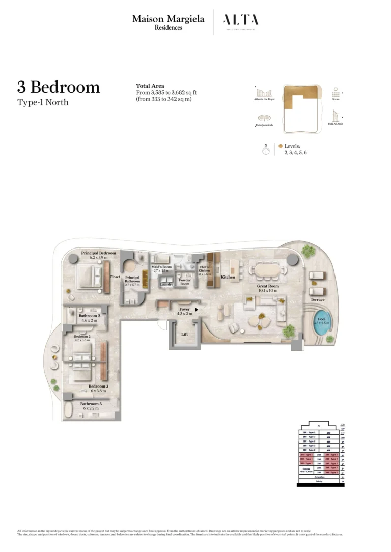 Maison Margiela Residences floor plan 3 BR · 3585 sqft