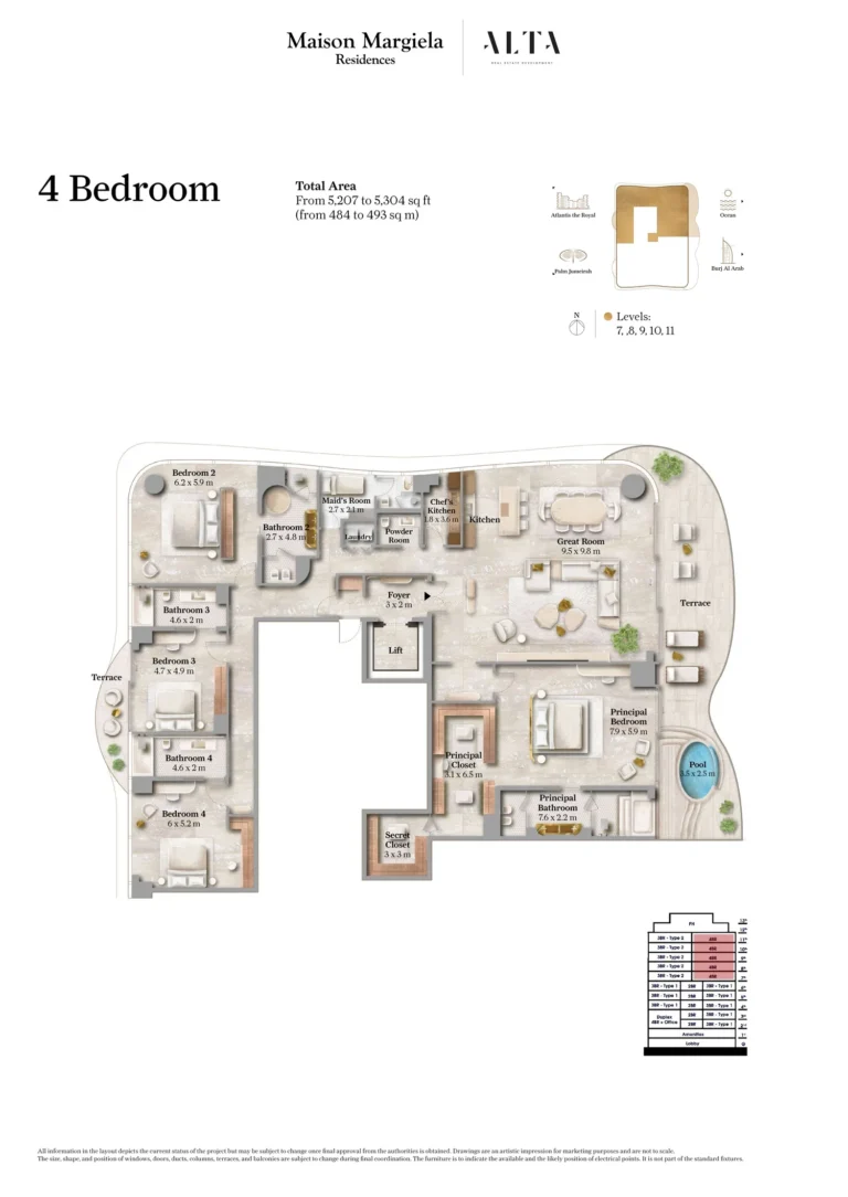 Maison Margiela Residences floor plan 4 BR · 5207 sqft