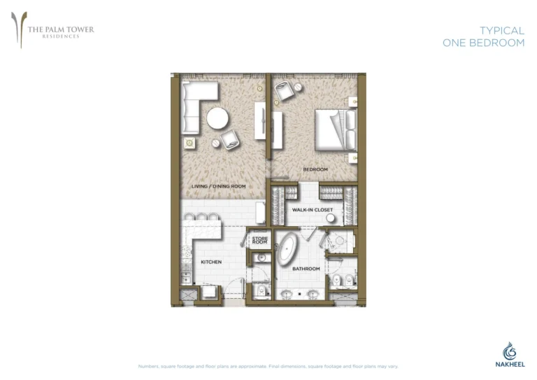 The Pinnacle Palm Tower floor plan 1-спальн.
