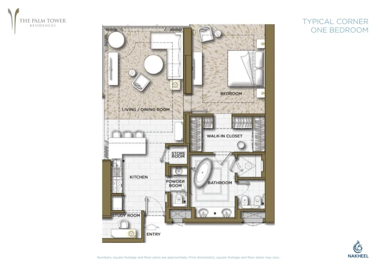 The Pinnacle Palm Tower floor plan 1-спальн.