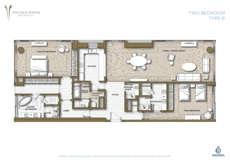 The Pinnacle Palm Tower floor plan 2-спальн.