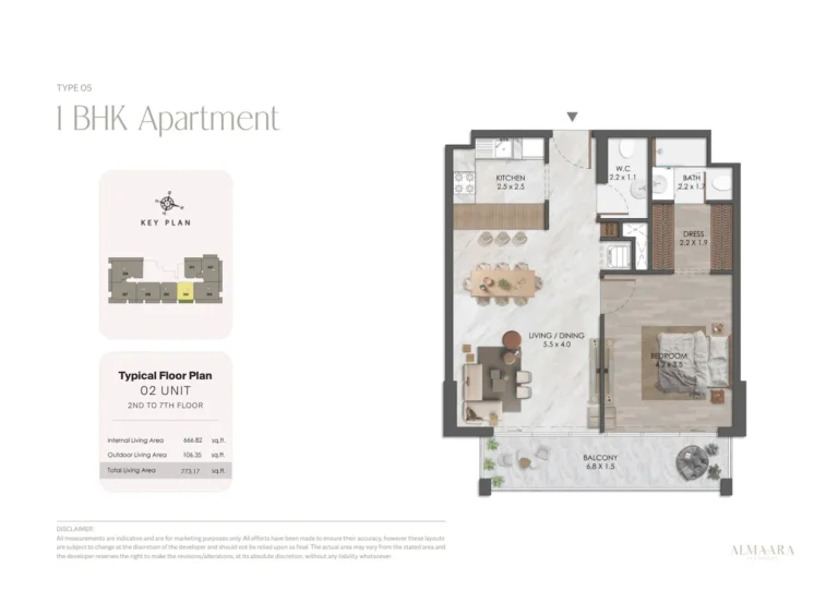 Almaara Residences floor plan 1-спальн. · 773 sqft