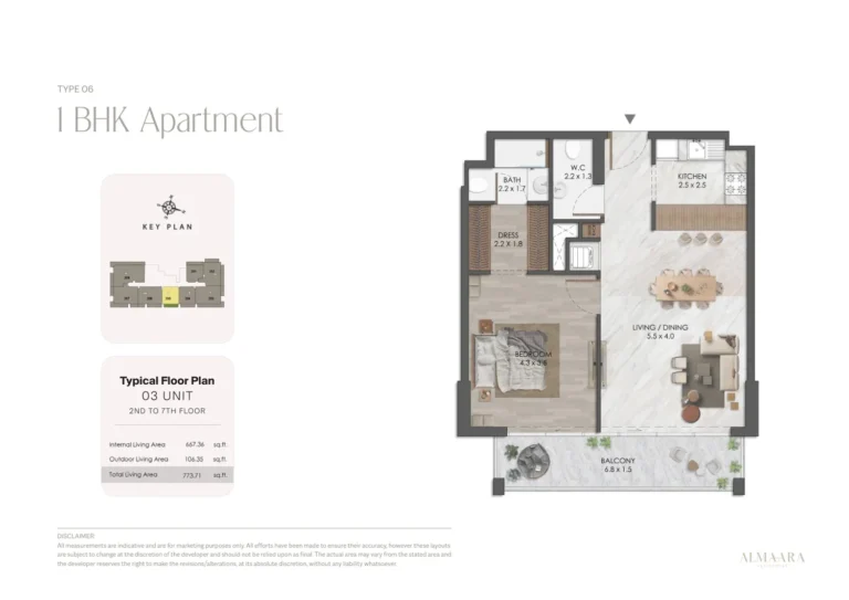 Almaara Residences floor plan 1-спальн. · 773 sqft