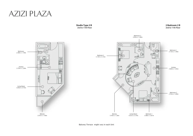 Azizi Plaza floor plan 1-спальн.