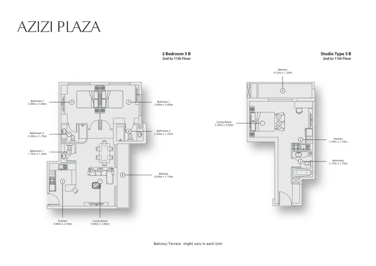 Azizi Plaza floor plan 1-спальн.