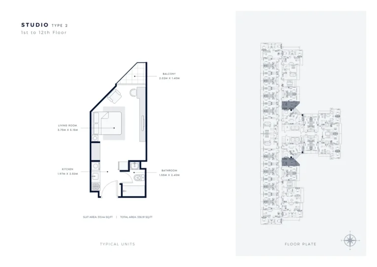Azizi Star floor plan Студия · 336 sqft