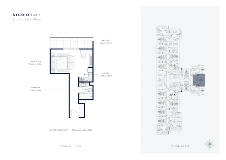 Azizi Star floor plan Студия · 428 sqft