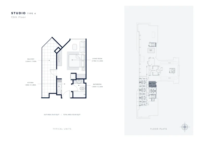 Azizi Star floor plan Студия · 512 sqft