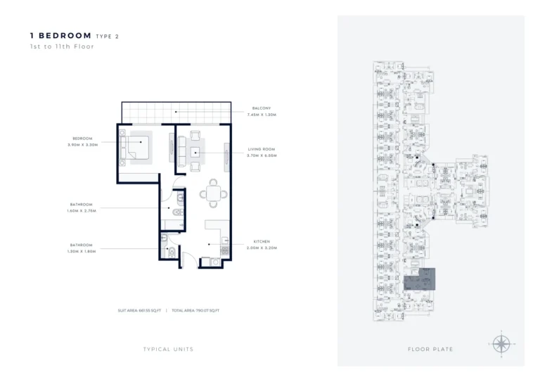 Azizi Star floor plan 1-спальн. · 790 sqft