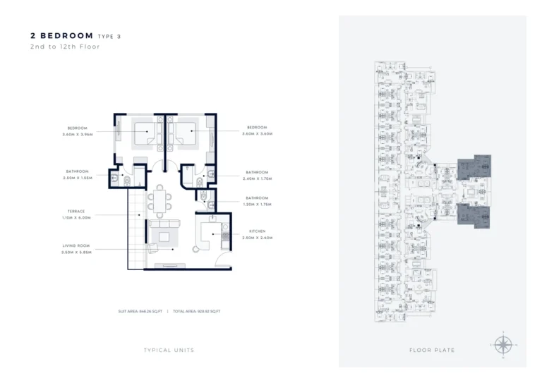 Azizi Star floor plan 2-спальн. · 928 sqft